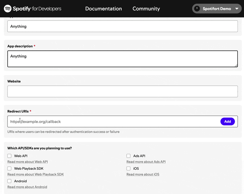 Setting the redirect URI